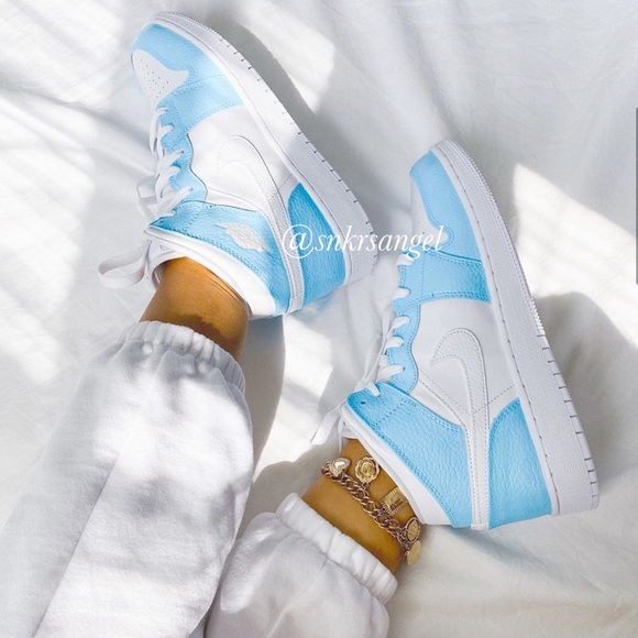 Nike custom air JORDAN 1 MID sneakers Light Blue - Picture 4 of 4